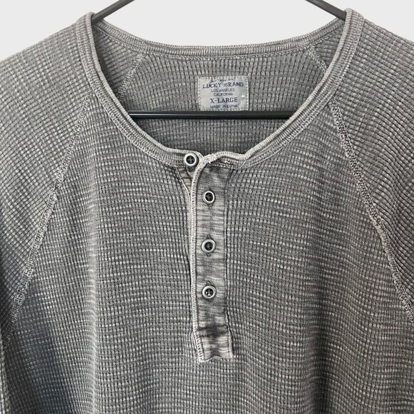 Lucky Brand Waffle Knit Henley Shirt Men's XL Gray Button-Collar Long-Sleeve - Picture 5 of 12